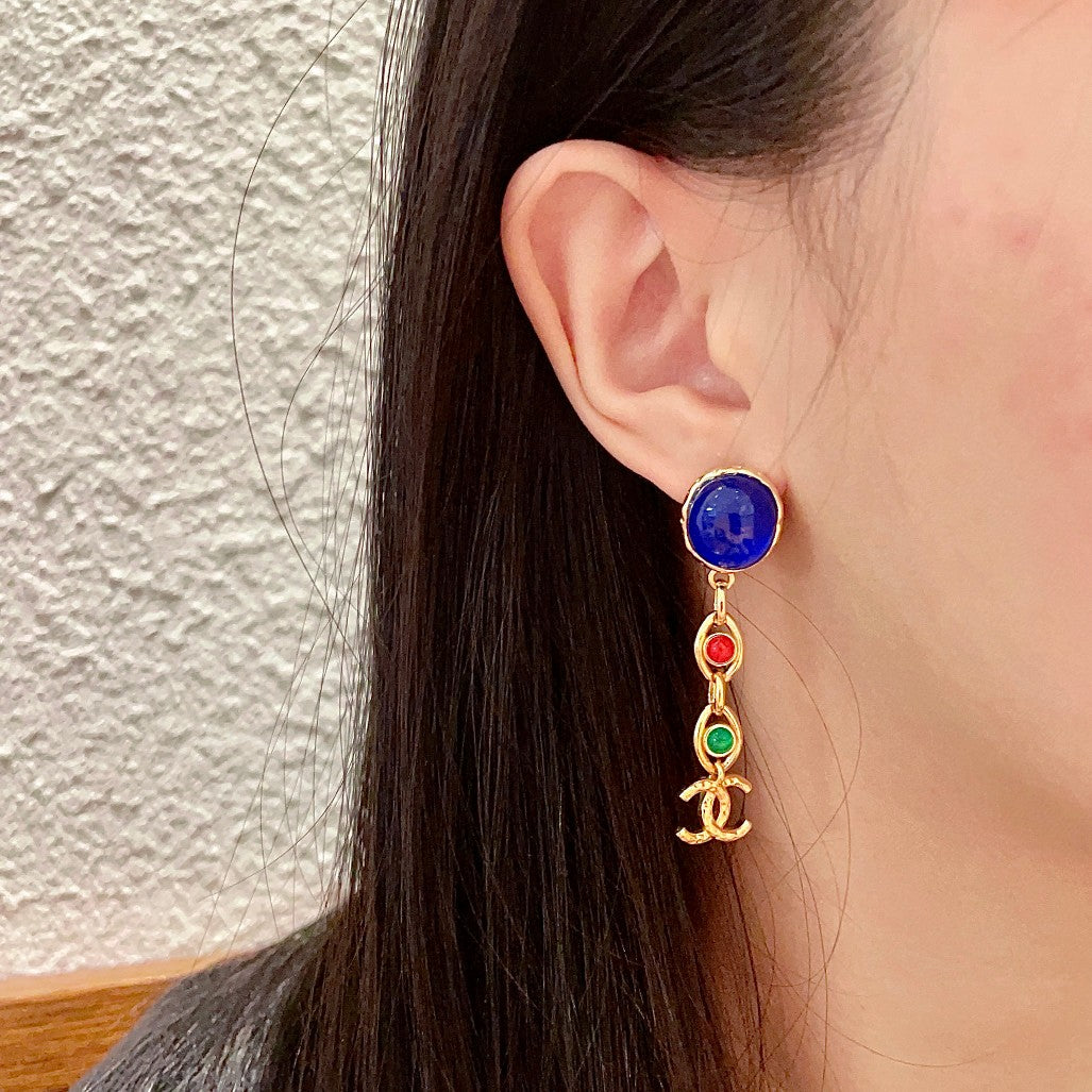 Double-C Emblem Statement Earrings in Polished Metal-Tone – Design 046 detail view