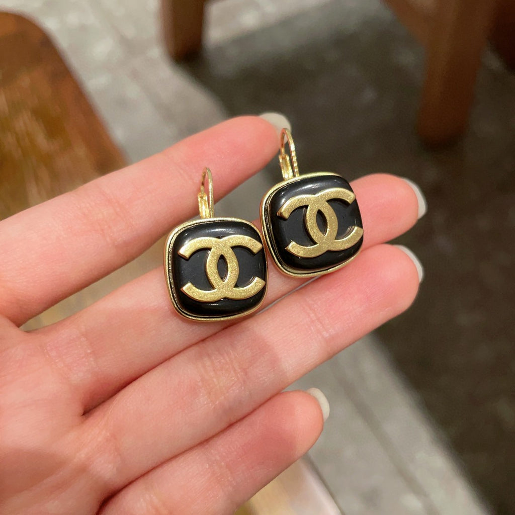 Double-C Emblem Statement Earrings in Polished Metal-Tone – Design 045 front product view