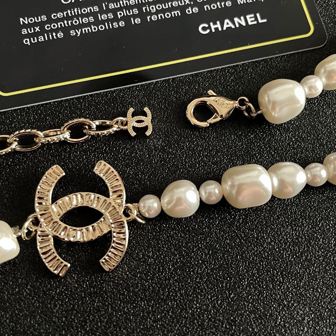 Double-C Emblem Pearl-Detail Pendant Necklace – Pearl Detail – Design 089 main product view