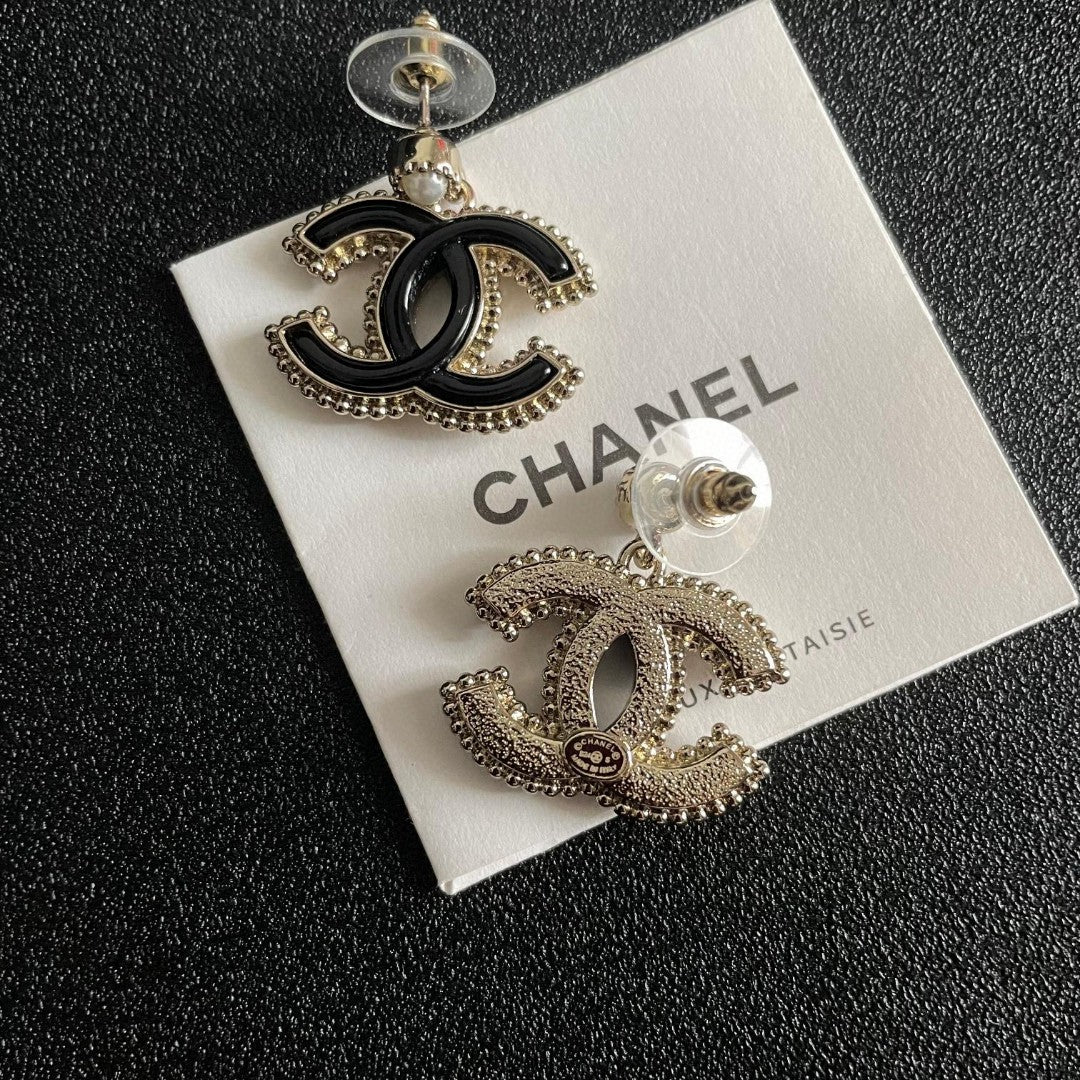 Double-C Emblem Pearl-Detail Statement Earrings – Pearl Detail – Design 022 main product view