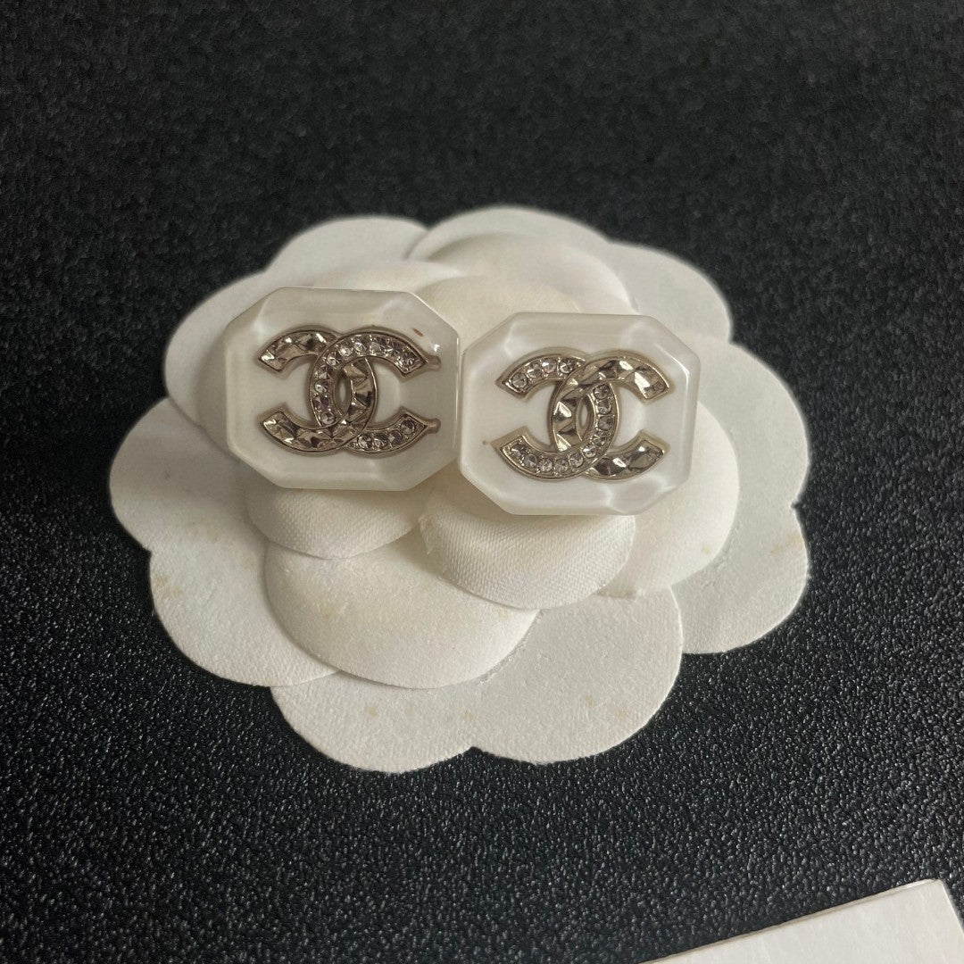 Double-C Emblem Crystal-Accent Stud Earrings – Design 042 front product view