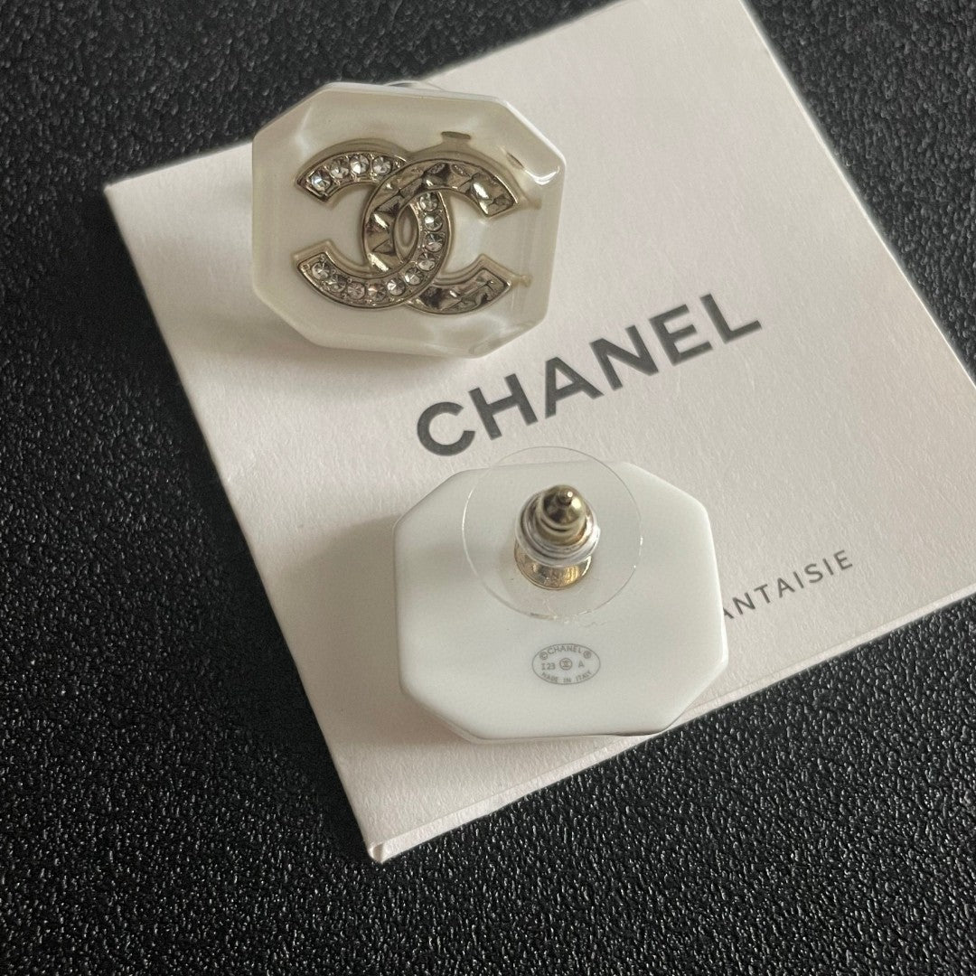 Double-C Emblem Crystal-Accent Stud Earrings – Design 042 main product view