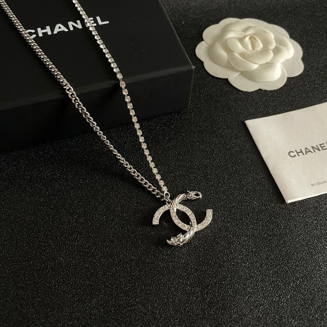 Double-C Emblem Crystal-Accent Pendant Necklace – Design 040 styled product view