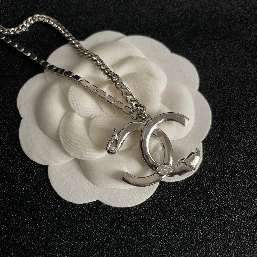 Double-C Emblem Crystal-Accent Pendant Necklace – Design 040 front product view