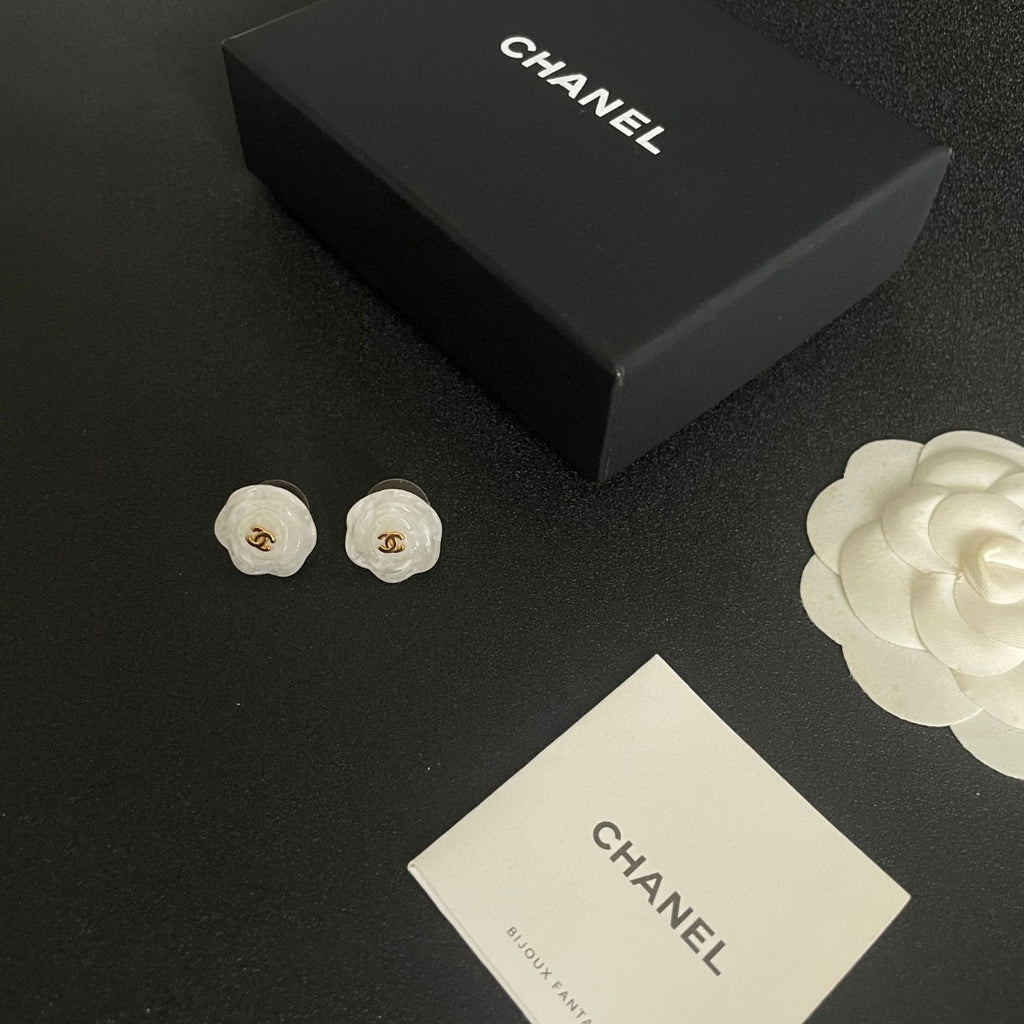 Camellia Stud Earrings in Polished Metal-Tone – Camellia Detail – Design 046 close-up detail