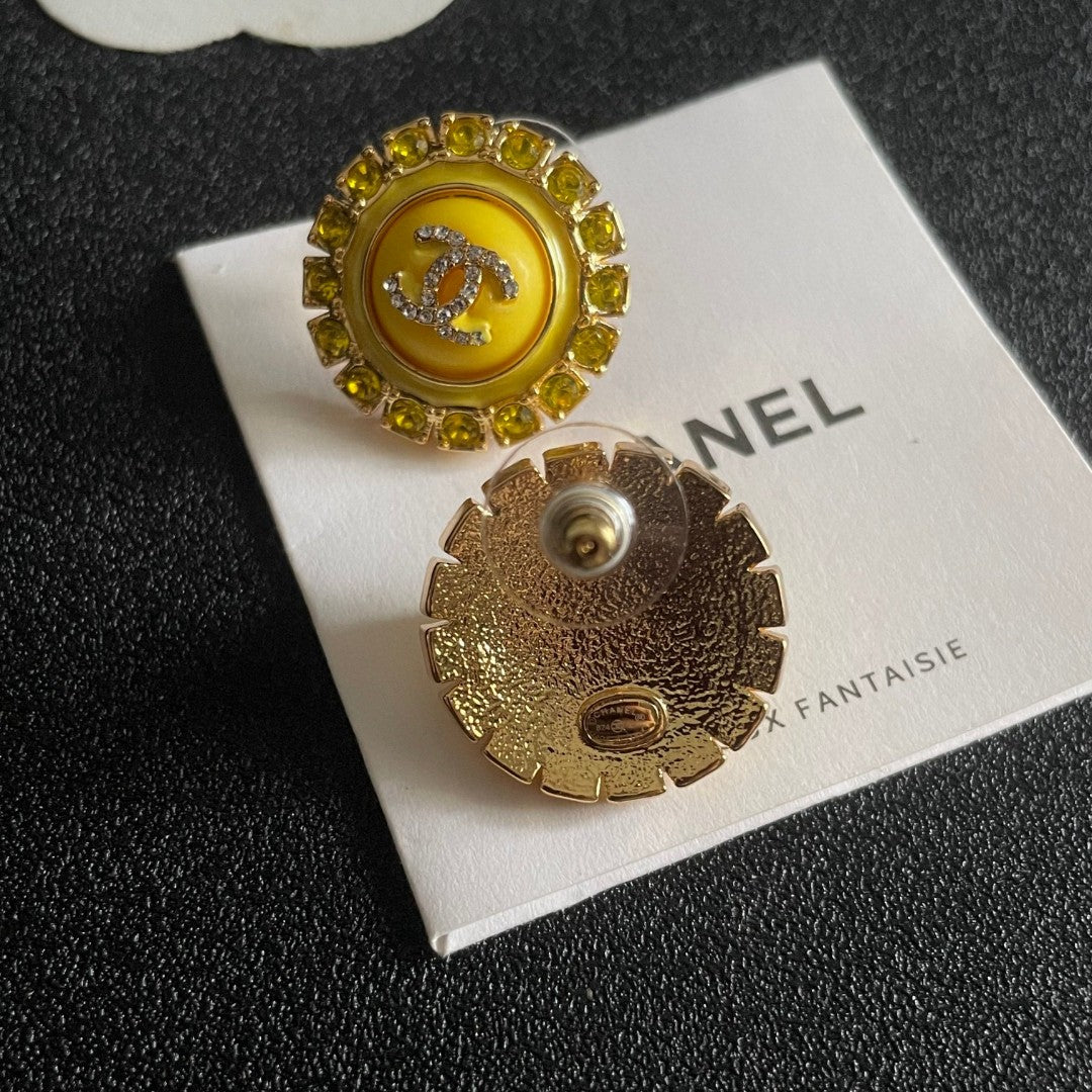 Double-C Emblem Pearl-Detail Stud Earrings – Pearl Detail – Design 017 front product view