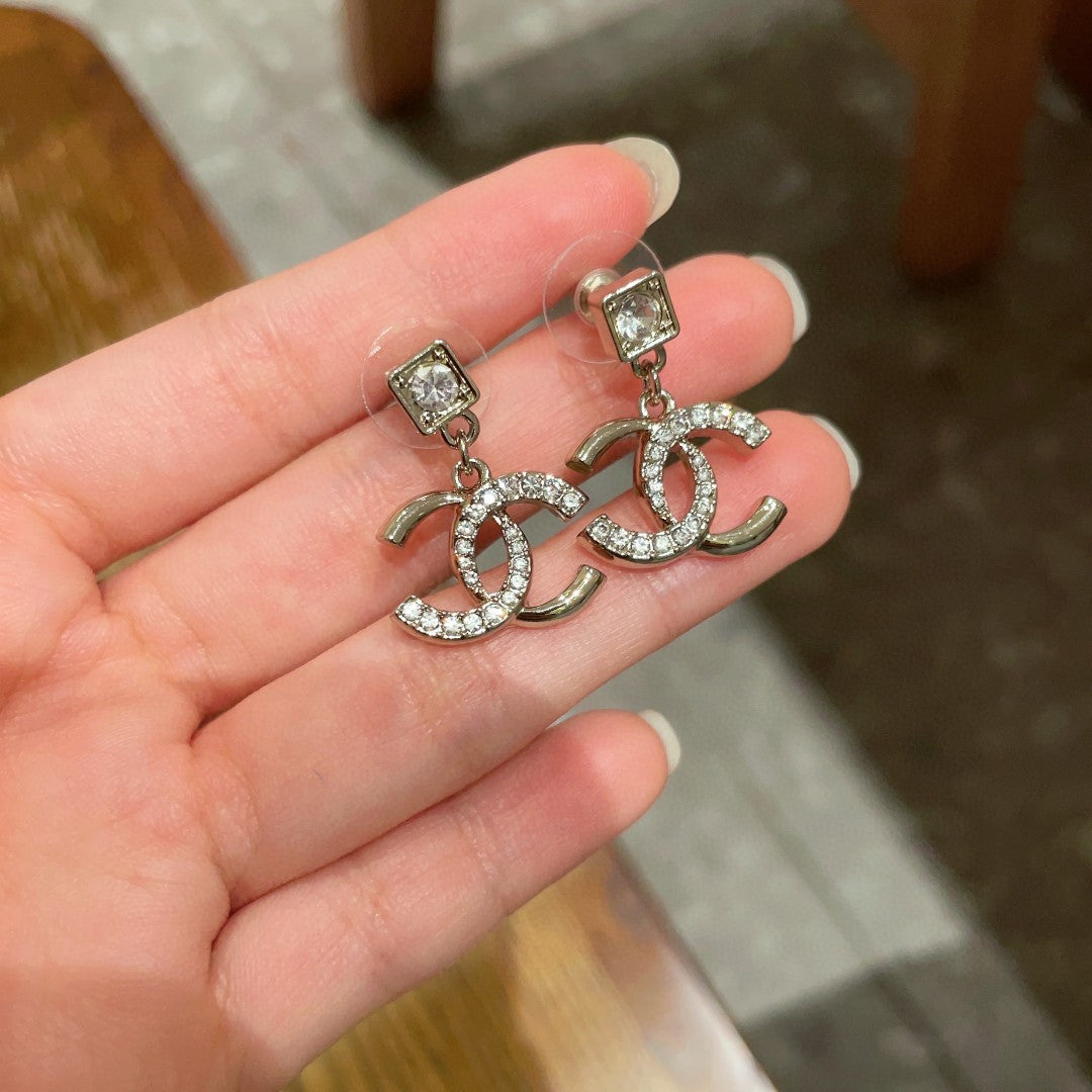 Double-C Emblem Crystal-Accent Statement Earrings – Design 023 side detail