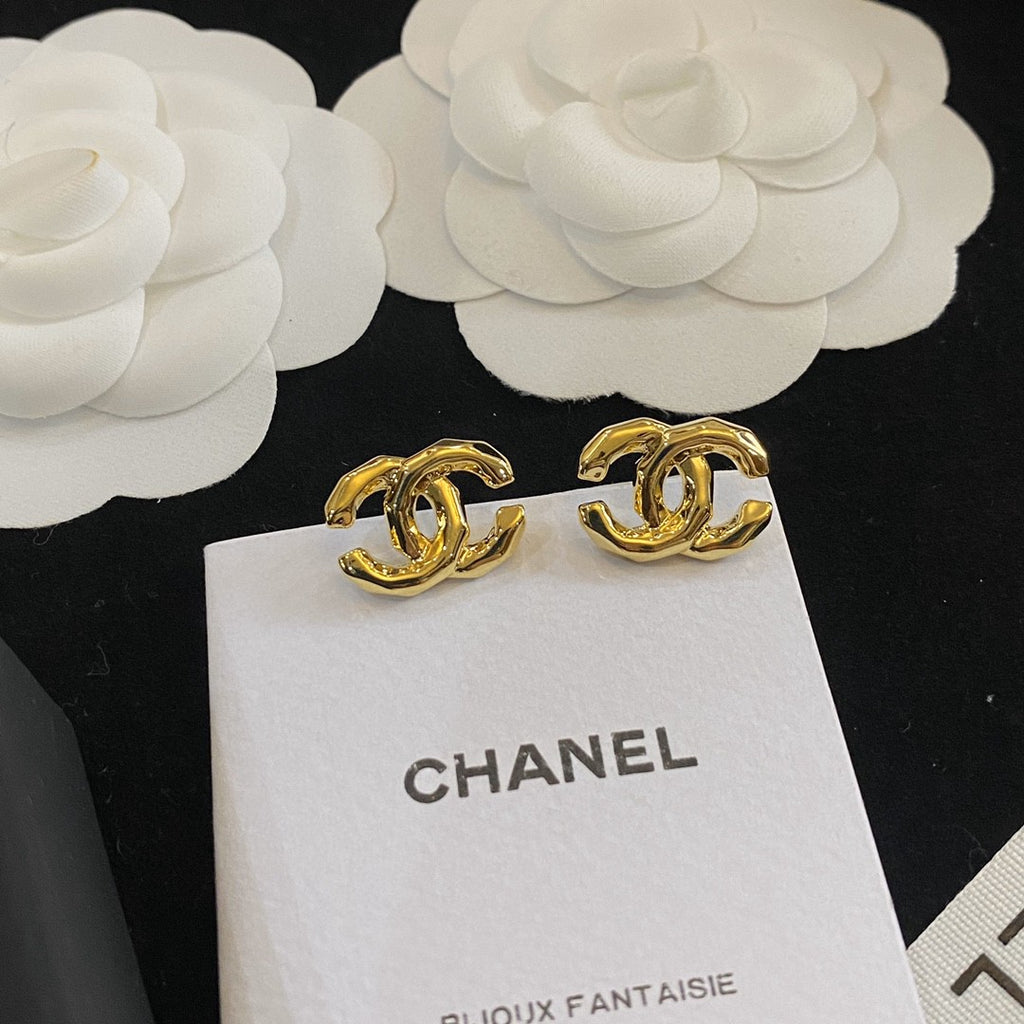Letter Stud Earrings in Polished Metal-Tone – Design 015 front product view