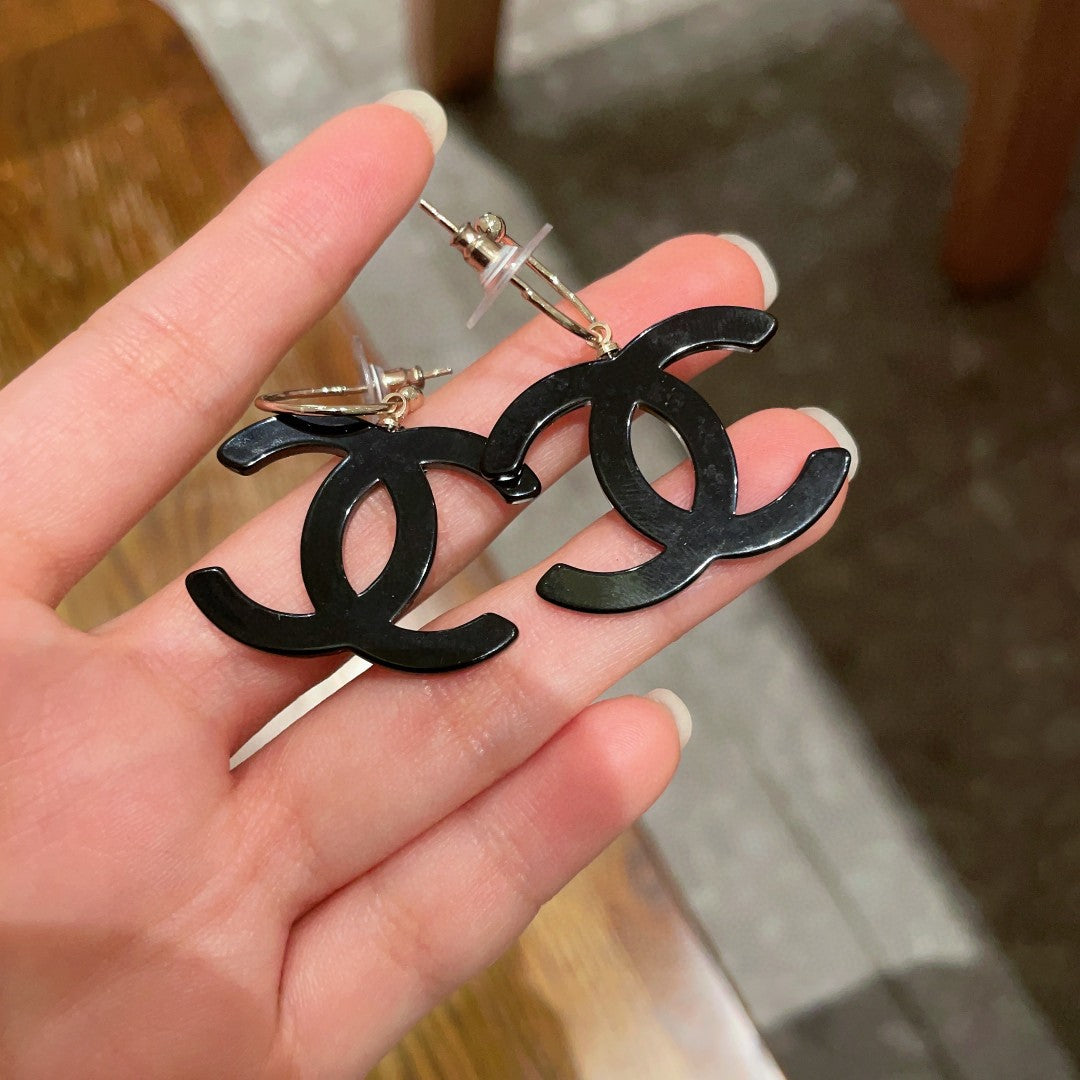 Double-C Emblem Statement Earrings in Polished Metal-Tone – Design 042 side detail