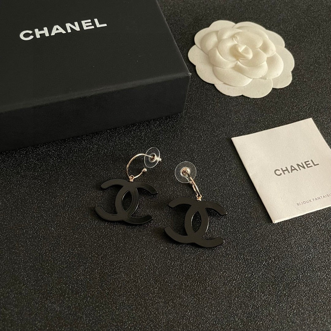 Double-C Emblem Statement Earrings in Polished Metal-Tone – Design 042 styled product view