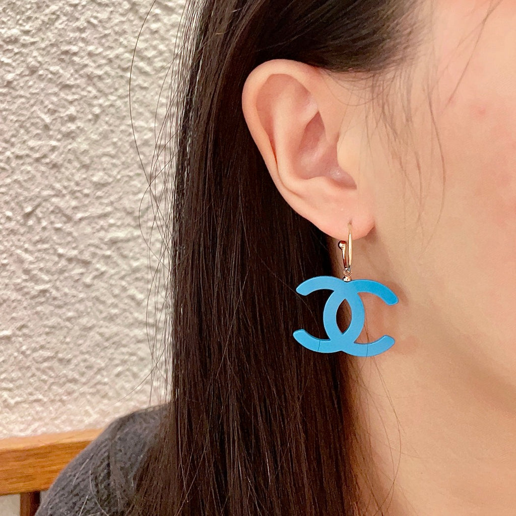 Double-C Emblem Statement Earrings in Polished Metal-Tone – Design 041 detail view