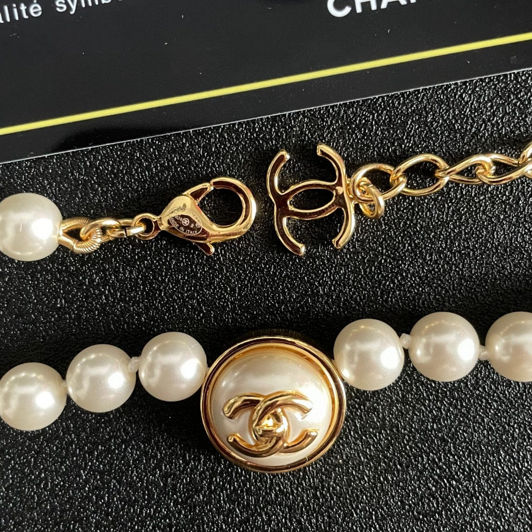 Double-C Emblem Pearl-Detail Pendant Necklace – Pearl Detail – Design 076 main product view