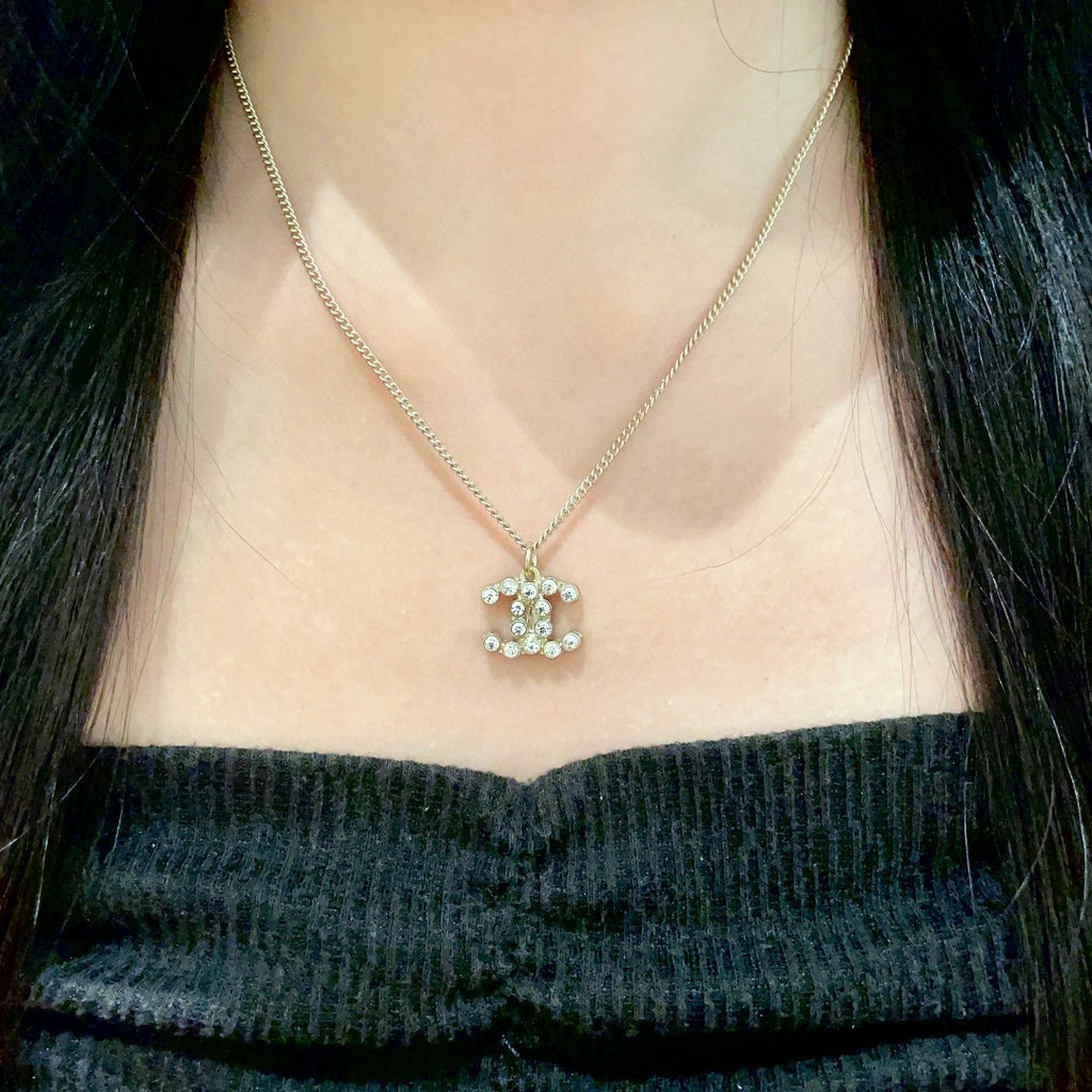 Double-C Emblem Crystal-Accent Pendant Necklace – Design 038 detail view