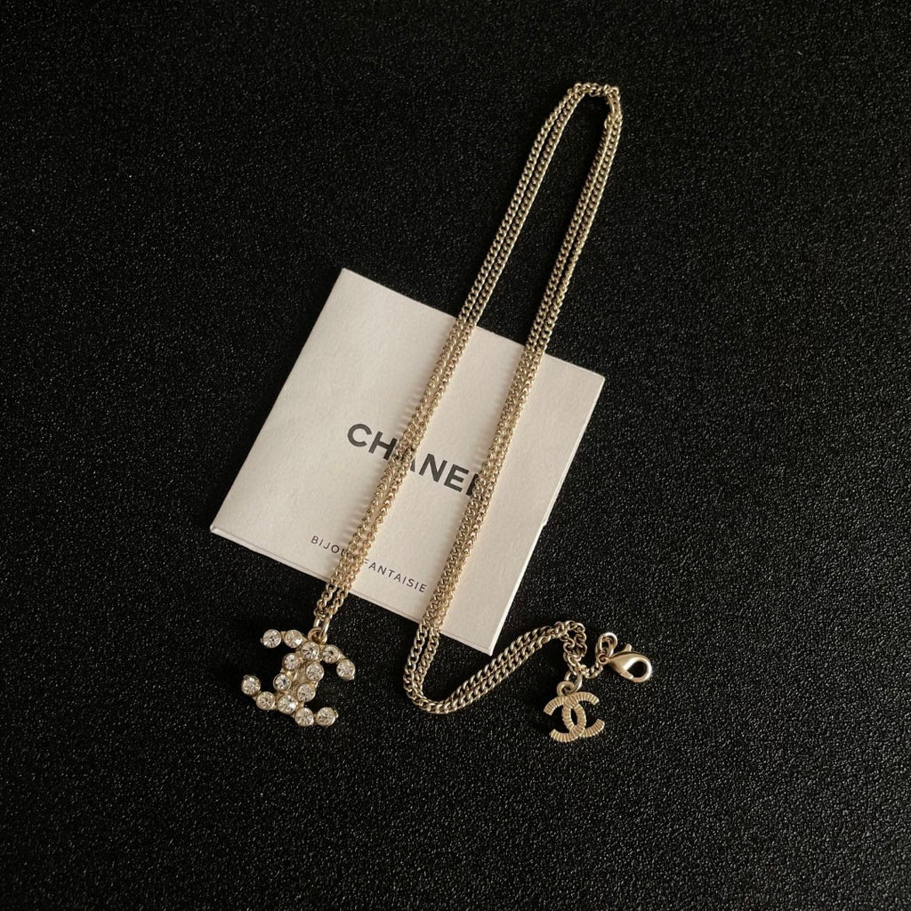 Double-C Emblem Crystal-Accent Pendant Necklace – Design 038 detail view