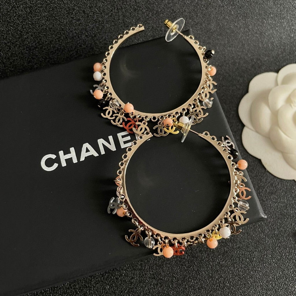 Double-C Emblem Pearl-Detail Statement Earrings – Pearl Detail – Design 020 detail view