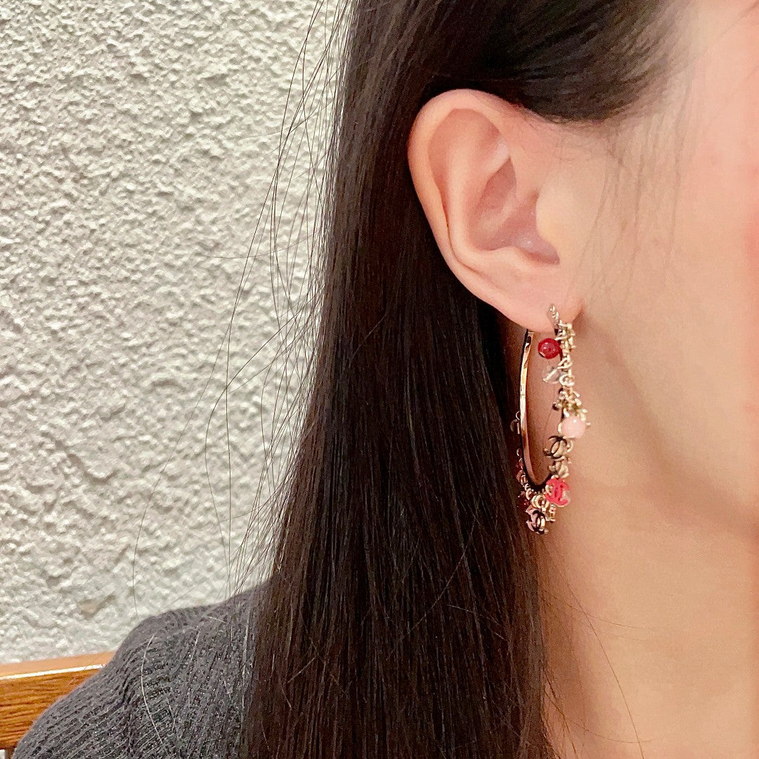 Double-C Emblem Pearl-Detail Statement Earrings – Pearl Detail – Design 019 detail view