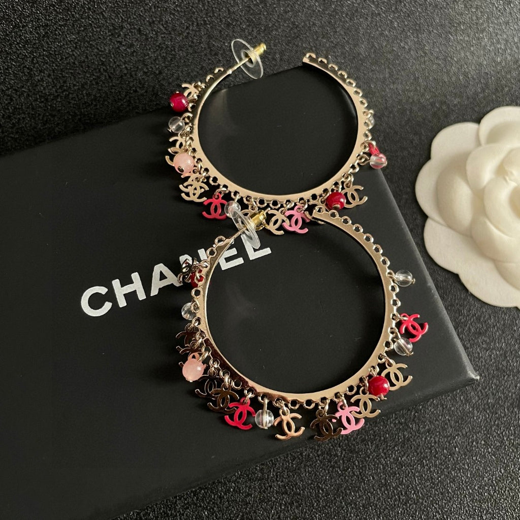 Double-C Emblem Pearl-Detail Statement Earrings – Pearl Detail – Design 019 detail view