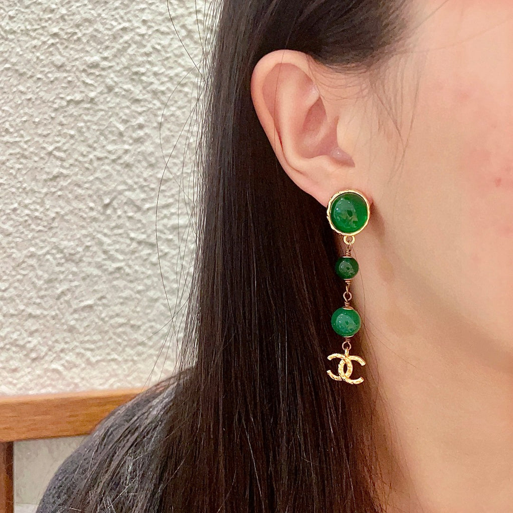 Double-C Emblem Statement Earrings in Polished Metal-Tone – Design 037 detail view