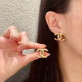 Double-C Emblem Stud Earrings in Polished Metal-Tone – Design 263 main product view