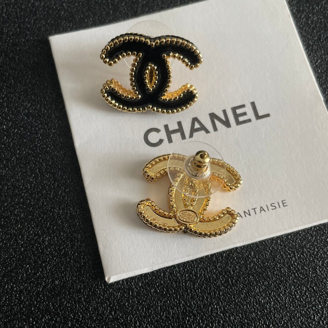 Double-C Emblem Stud Earrings in Polished Metal-Tone – Design 262 main product view