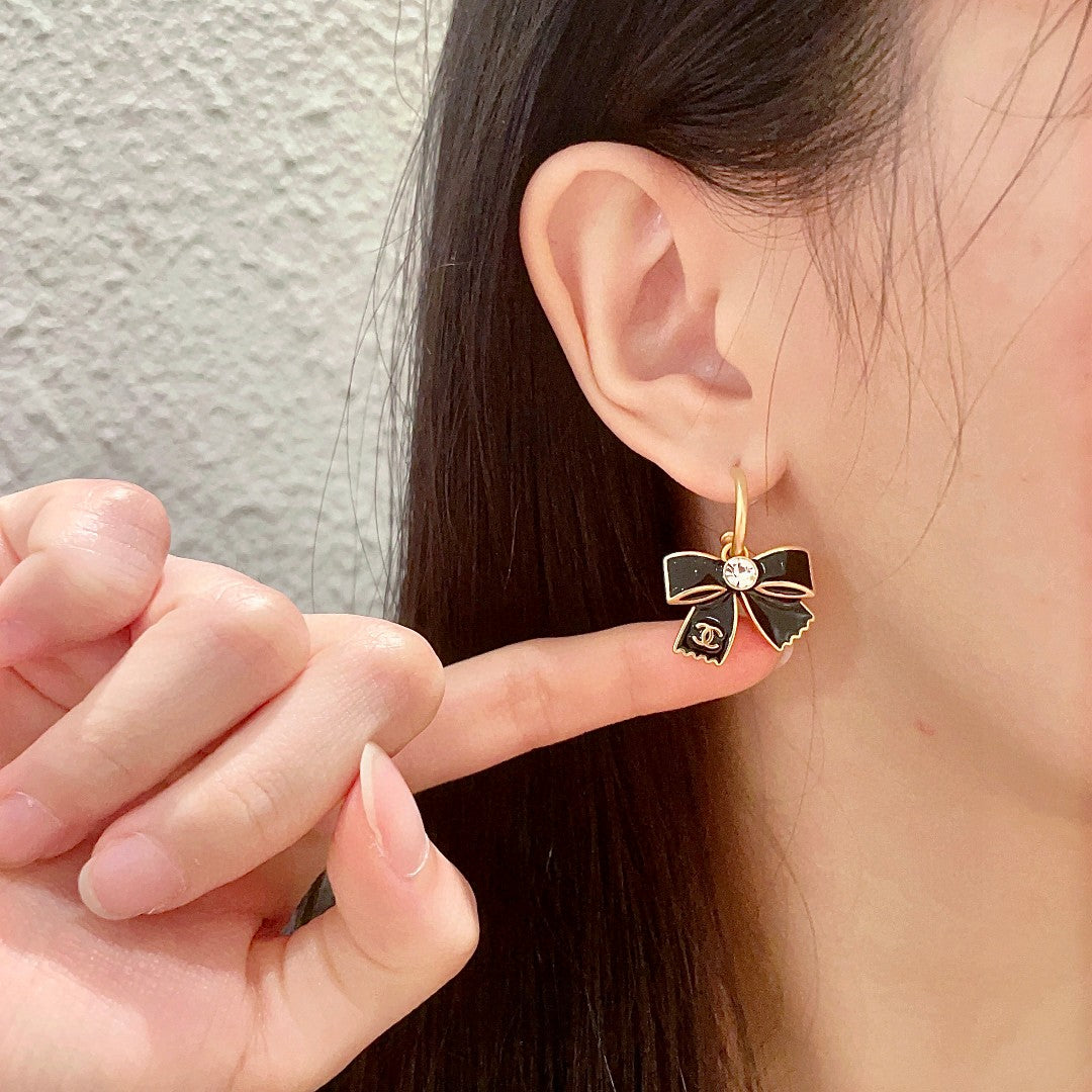 Double-C Emblem Statement Earrings in Polished Metal-Tone – Design 033 front product view
