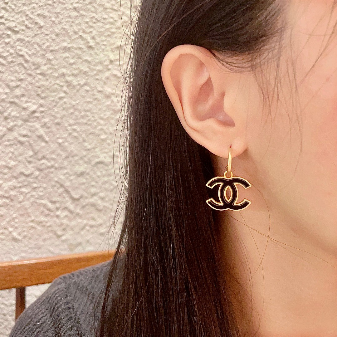 Double-C Emblem Statement Earrings in Polished Metal-Tone – Design 033 side detail