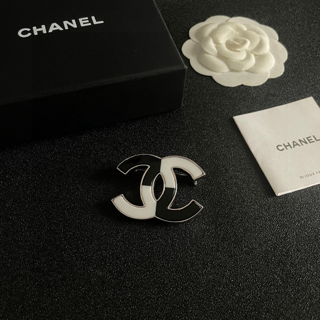 Double-C Emblem Brooch in Polished Metal-Tone – Design 034 styled product view