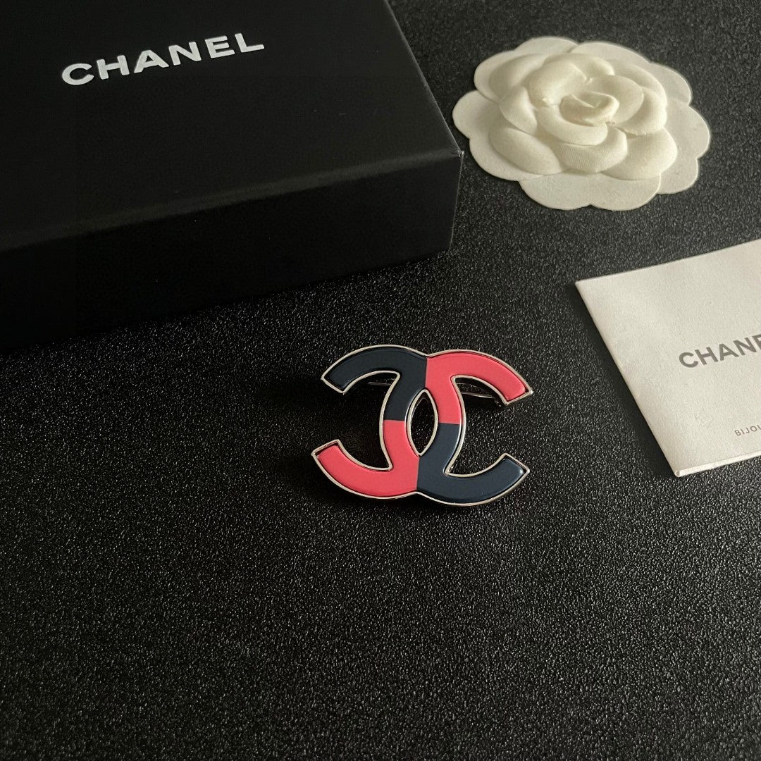 Double-C Emblem Brooch in Polished Metal-Tone – Design 033 styled product view