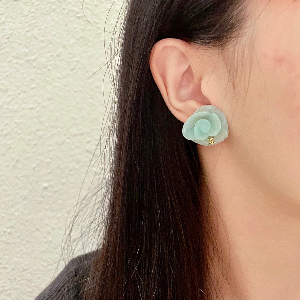 Camellia Stud Earrings in Polished Metal-Tone – Camellia Detail – Design 041 detail view