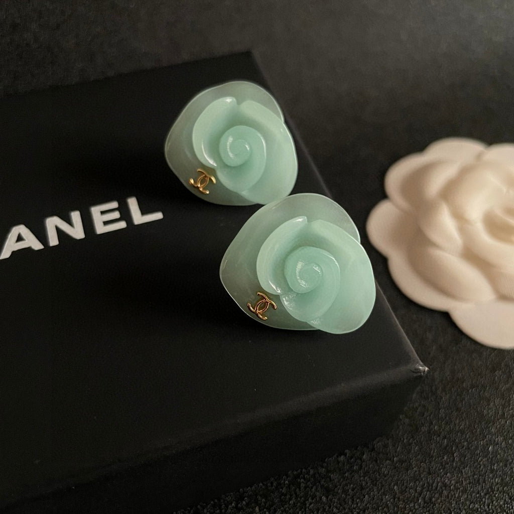 Camellia Stud Earrings in Polished Metal-Tone – Camellia Detail – Design 041 detail view