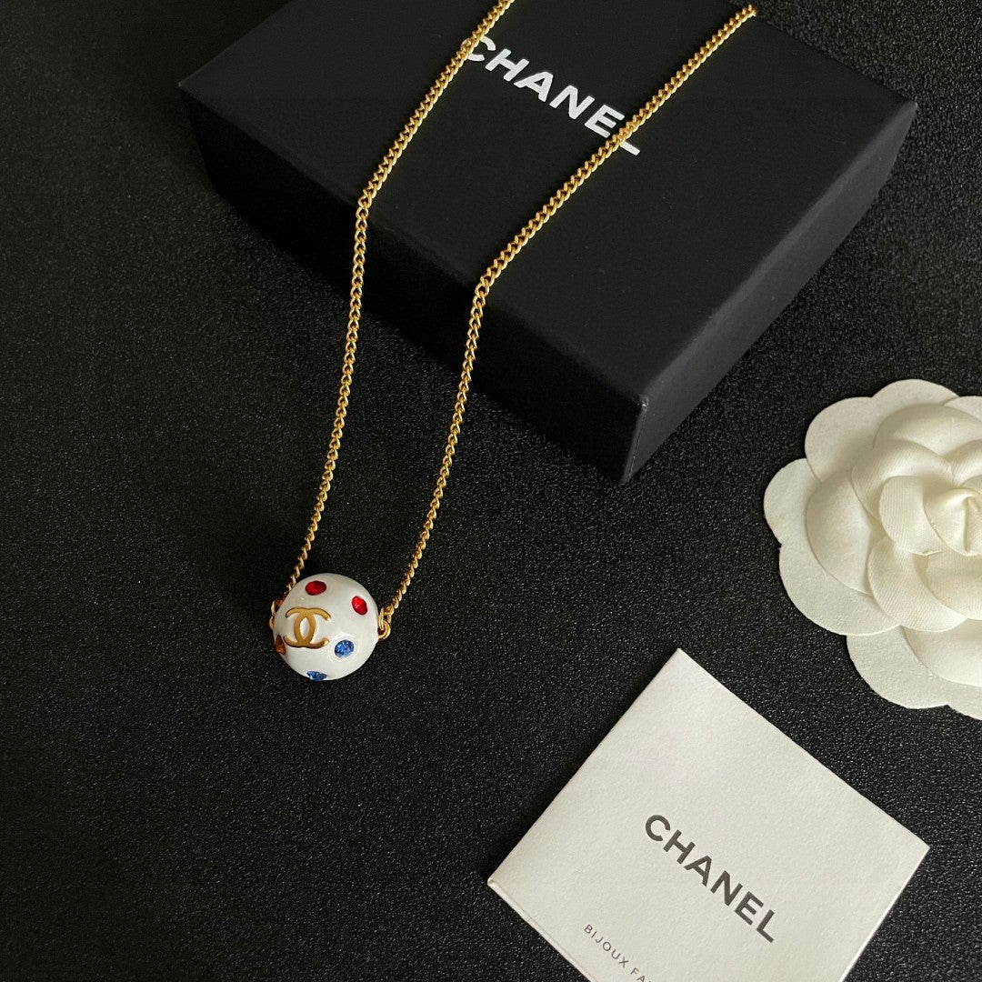 Double-C Emblem Crystal-Accent Pendant Necklace – Design 029 close-up detail