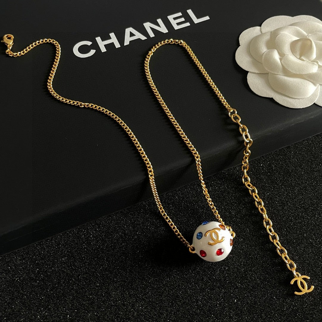 Double-C Emblem Crystal-Accent Pendant Necklace – Design 029 detail view