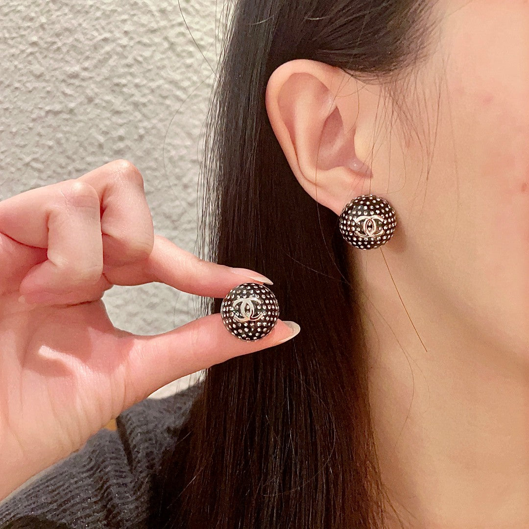 Double-C Emblem Crystal-Accent Stud Earrings – Design 028 main product view