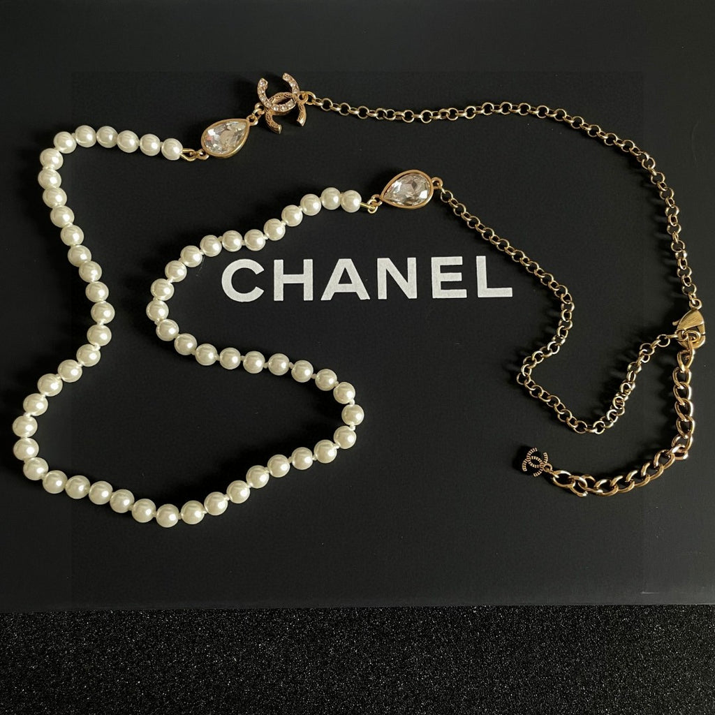 Double-C Emblem Pearl-Detail Pendant Necklace – Pearl Detail – Design 060 main product view