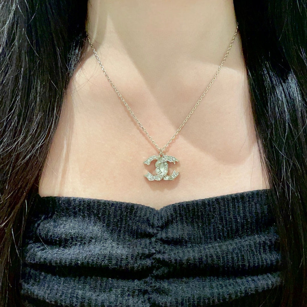 Double-C Emblem Crystal-Accent Pendant Necklace – Design 028 detail view