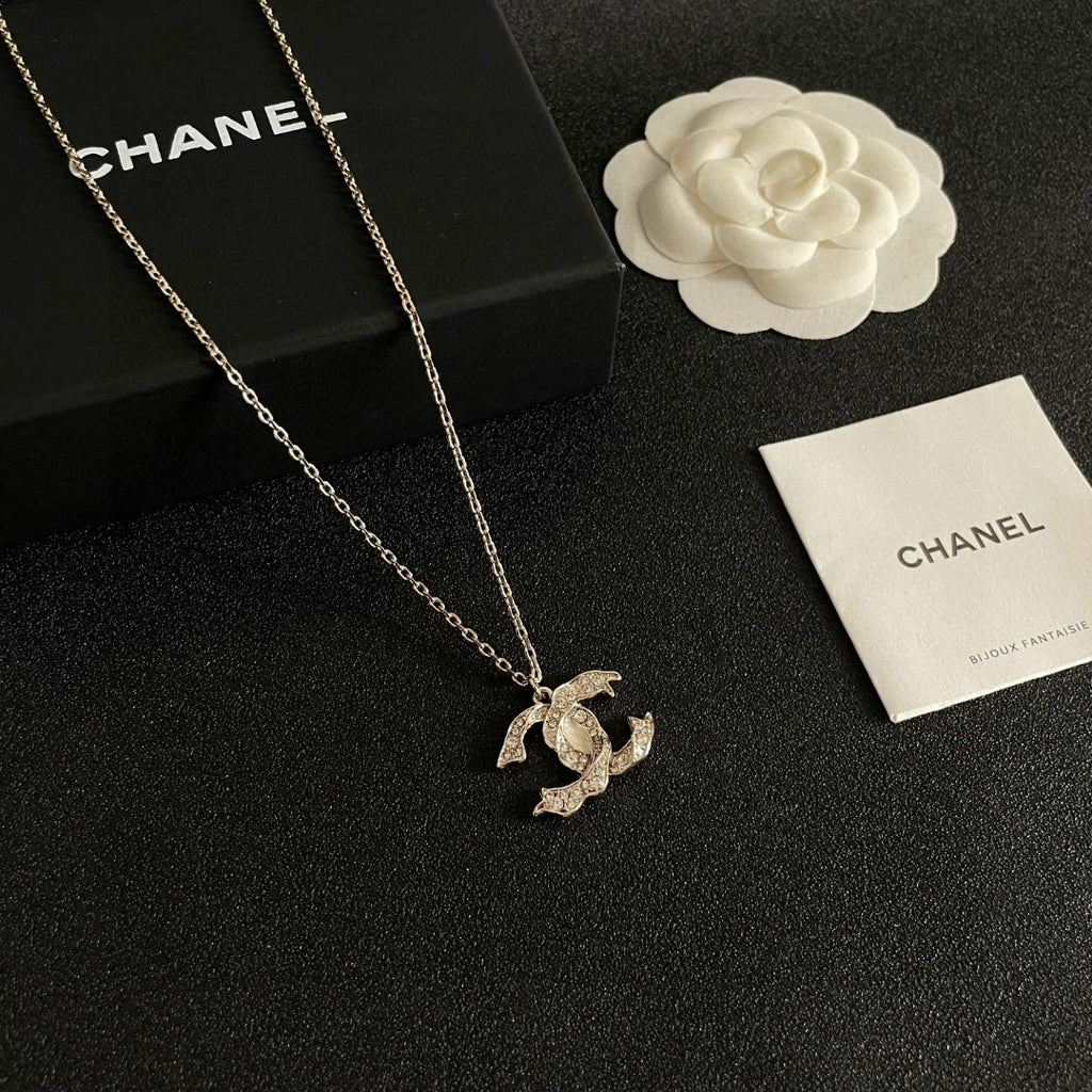 Double-C Emblem Crystal-Accent Pendant Necklace – Design 028 styled product view