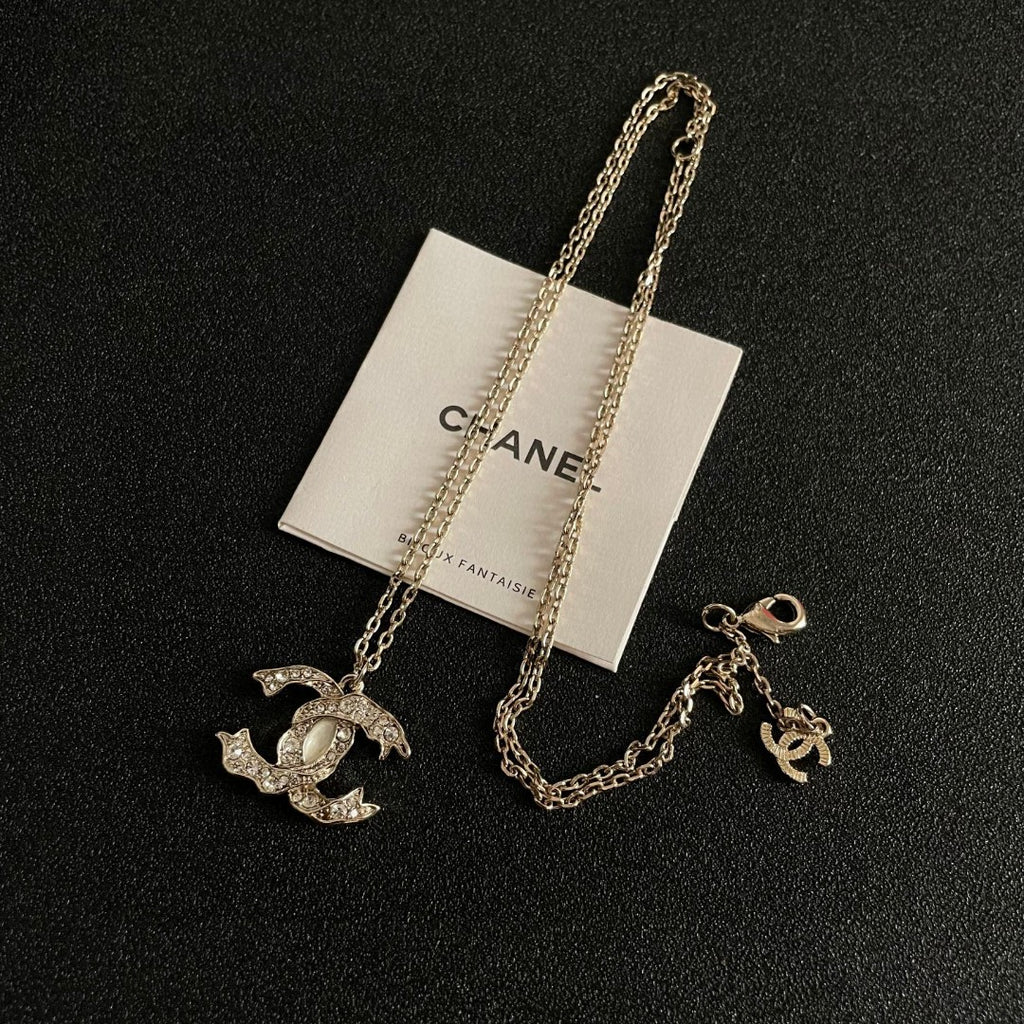 Double-C Emblem Crystal-Accent Pendant Necklace – Design 028 detail view