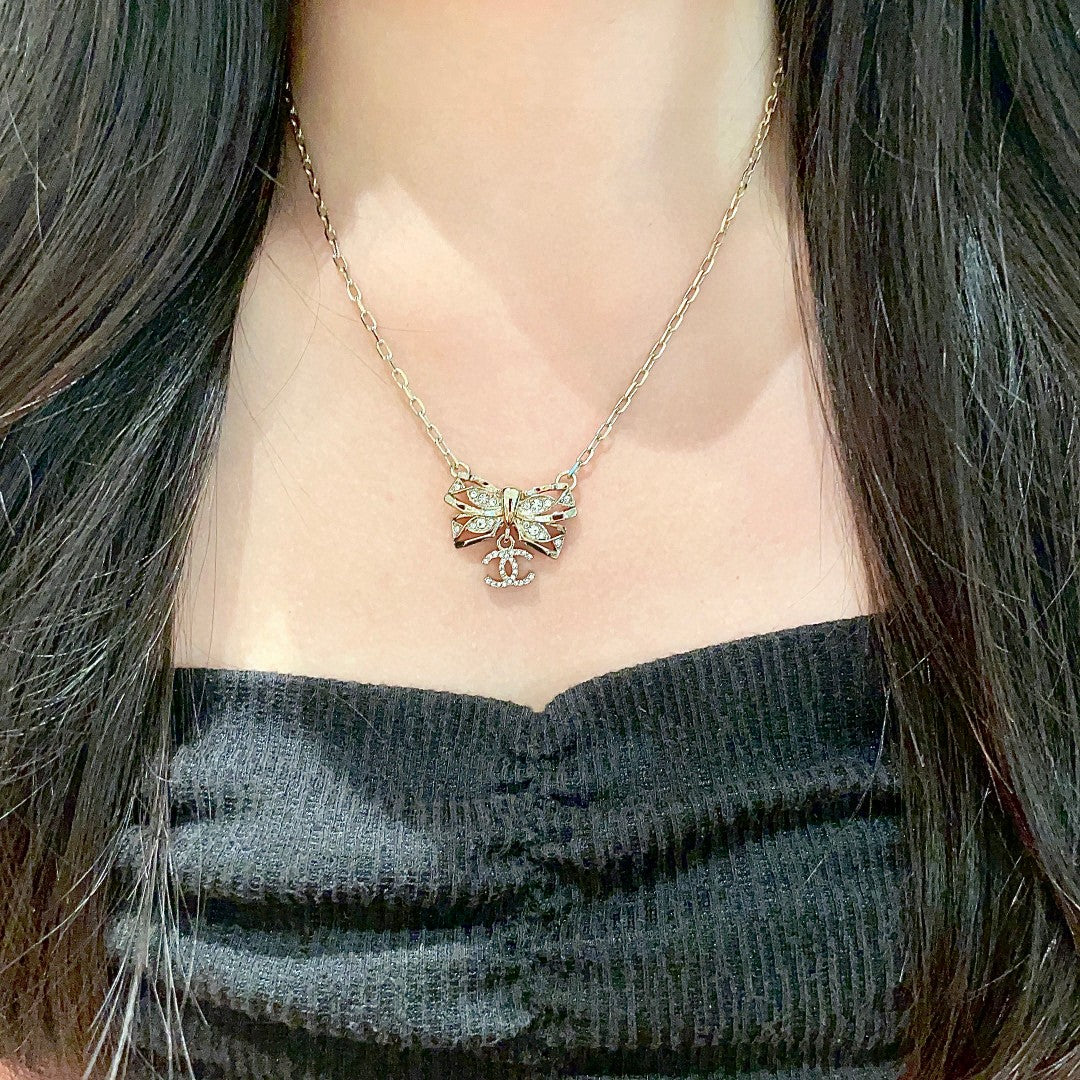 Double-C Emblem Crystal-Accent Pendant Necklace – Design 024 detail view