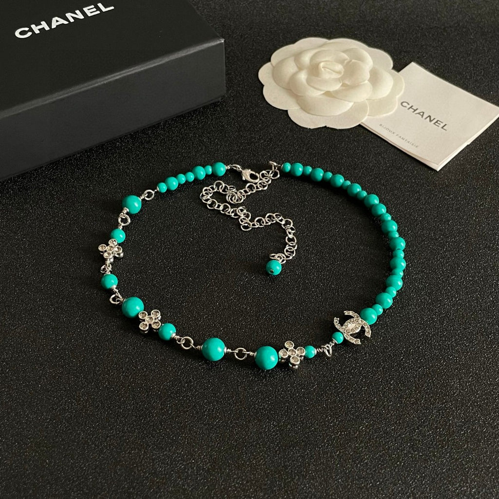 Double-C Emblem Pearl-Detail Pendant Necklace – Pearl Detail – Design 052 detail view