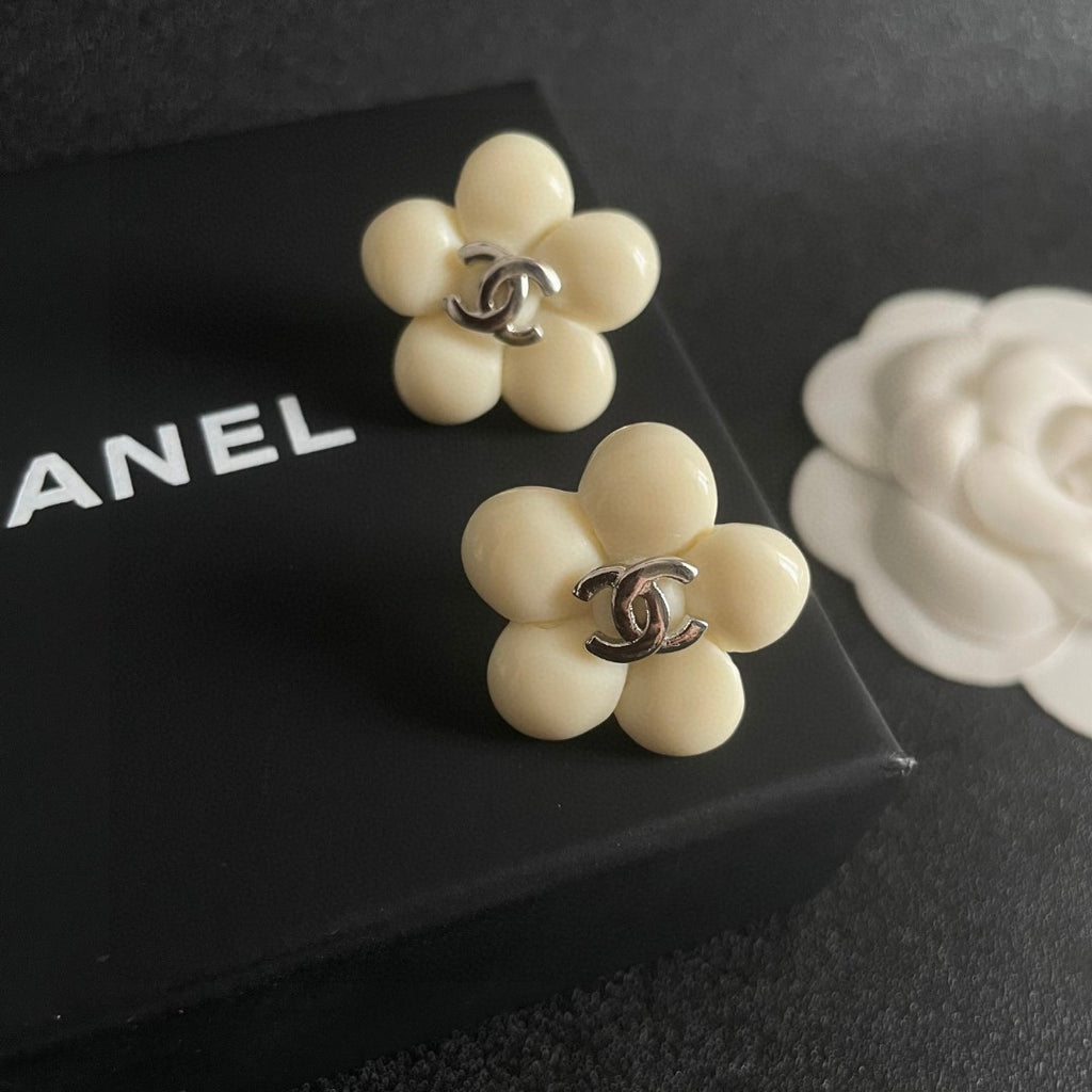 Camellia Stud Earrings in Polished Metal-Tone – Camellia Detail – Design 038 detail view