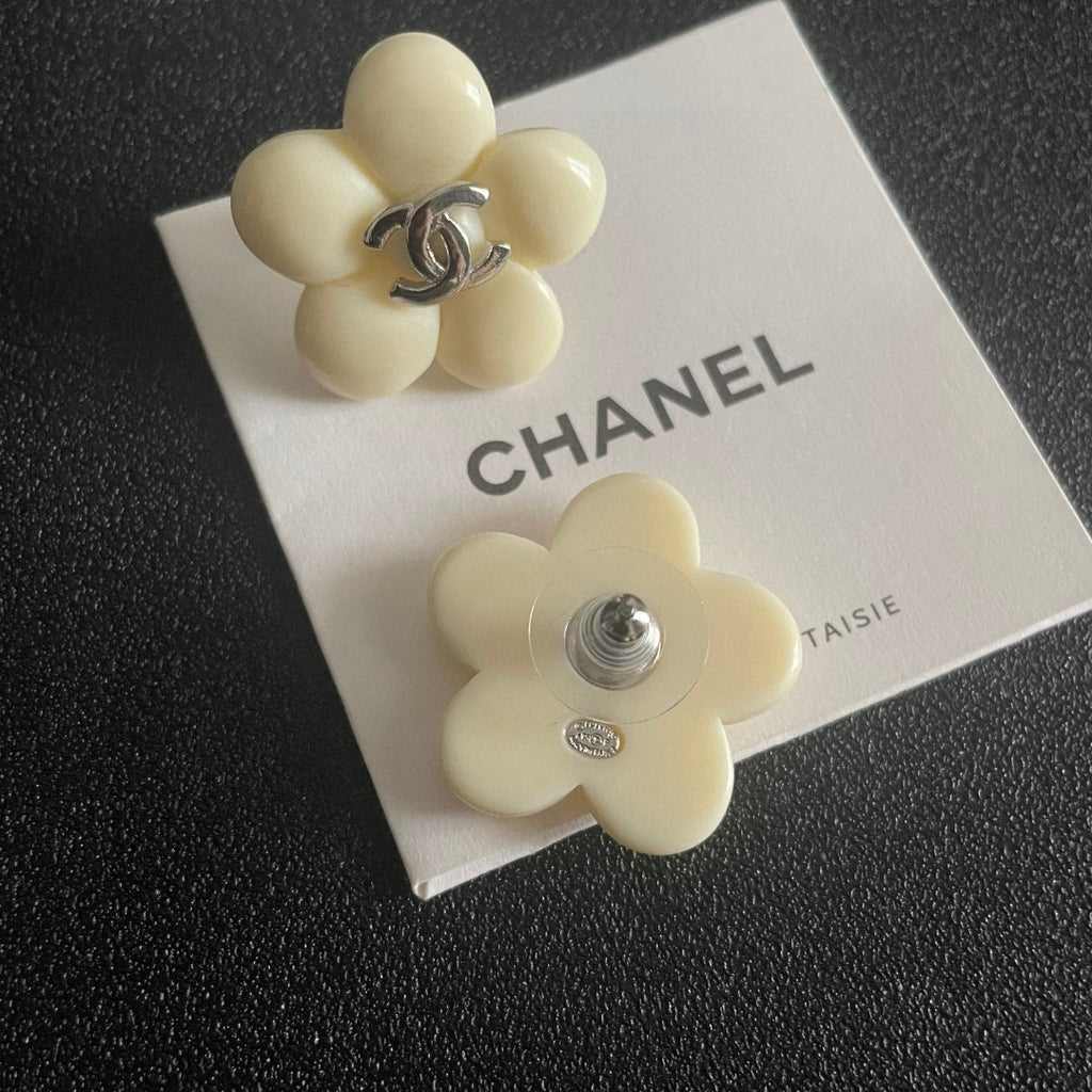 Camellia Stud Earrings in Polished Metal-Tone – Camellia Detail – Design 038 main product view