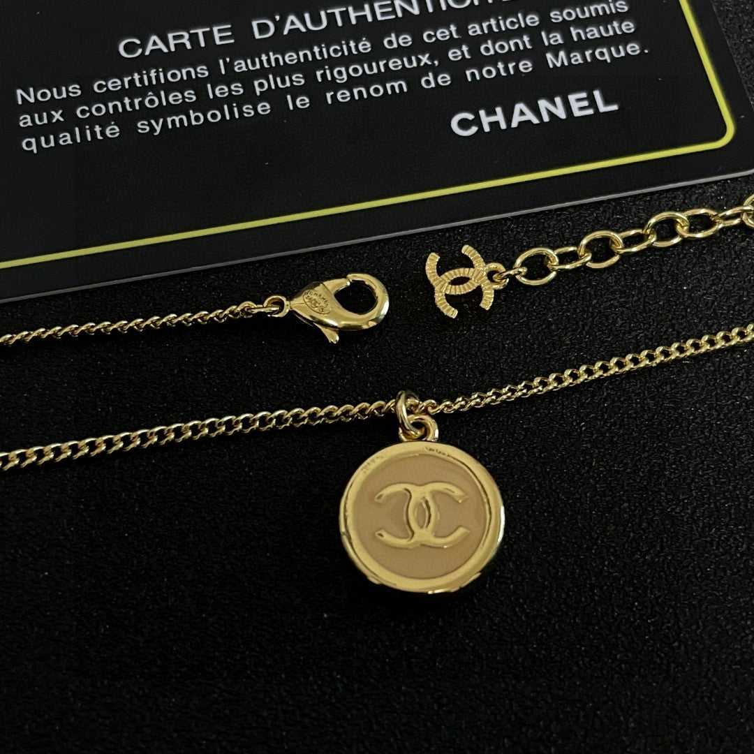 Double-C Emblem Pendant Necklace in Polished Metal-Tone – Design 028 main product view