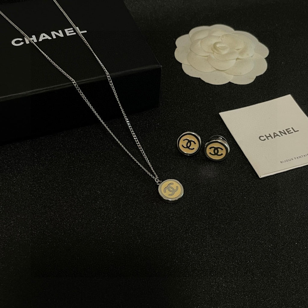 Double-C Emblem Stud Earrings in Polished Metal-Tone – Design 222 side detail