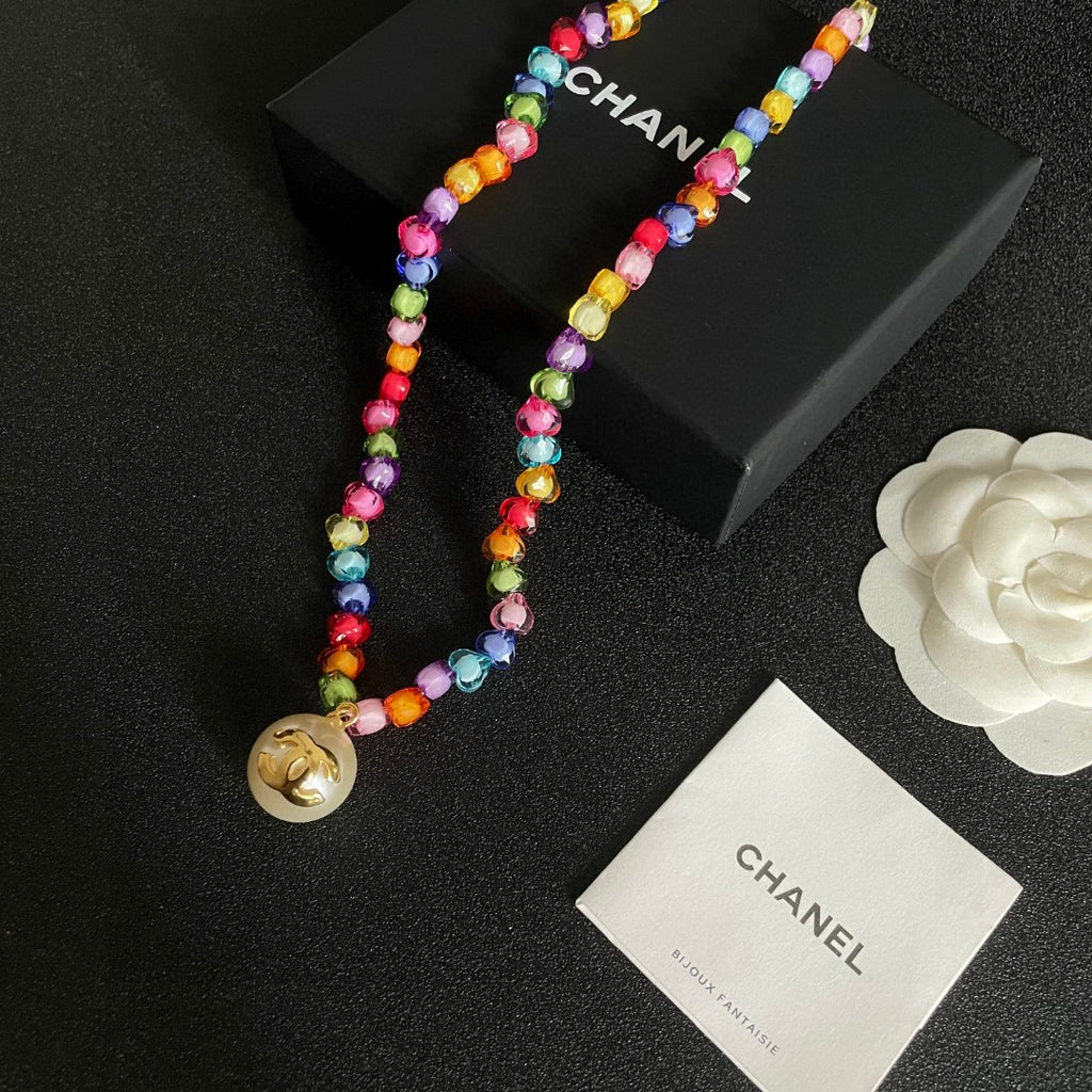 Double-C Emblem Pearl-Detail Pendant Necklace – Pearl Detail – Design 050 styled product view