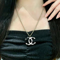 Double-C Emblem Pendant Necklace in Polished Metal-Tone – Design 026 main product view