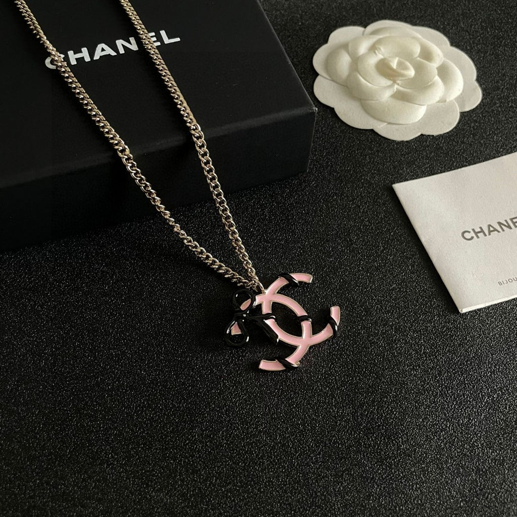 Double-C Emblem Pendant Necklace in Polished Metal-Tone – Design 026 styled product view