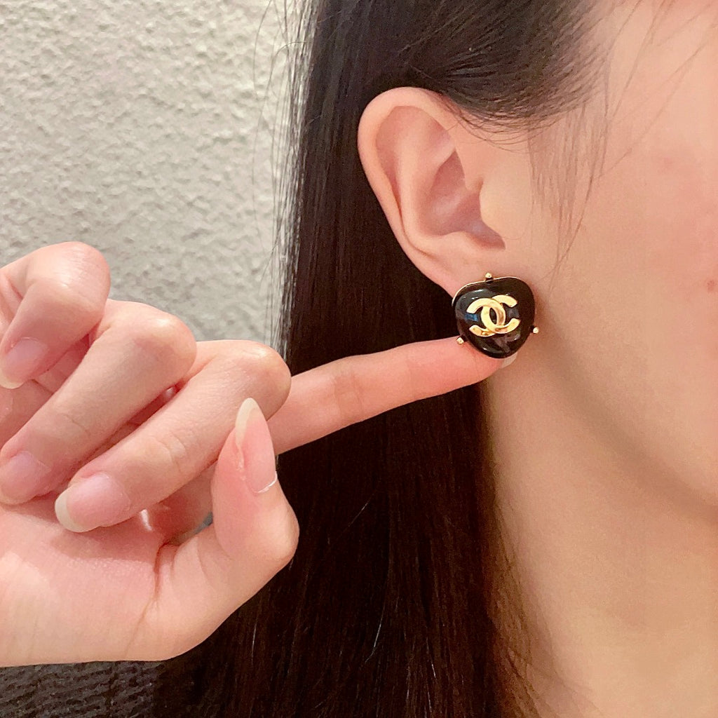Double-C Emblem Pearl-Detail Stud Earrings – Pearl Detail – Design 009 front product view