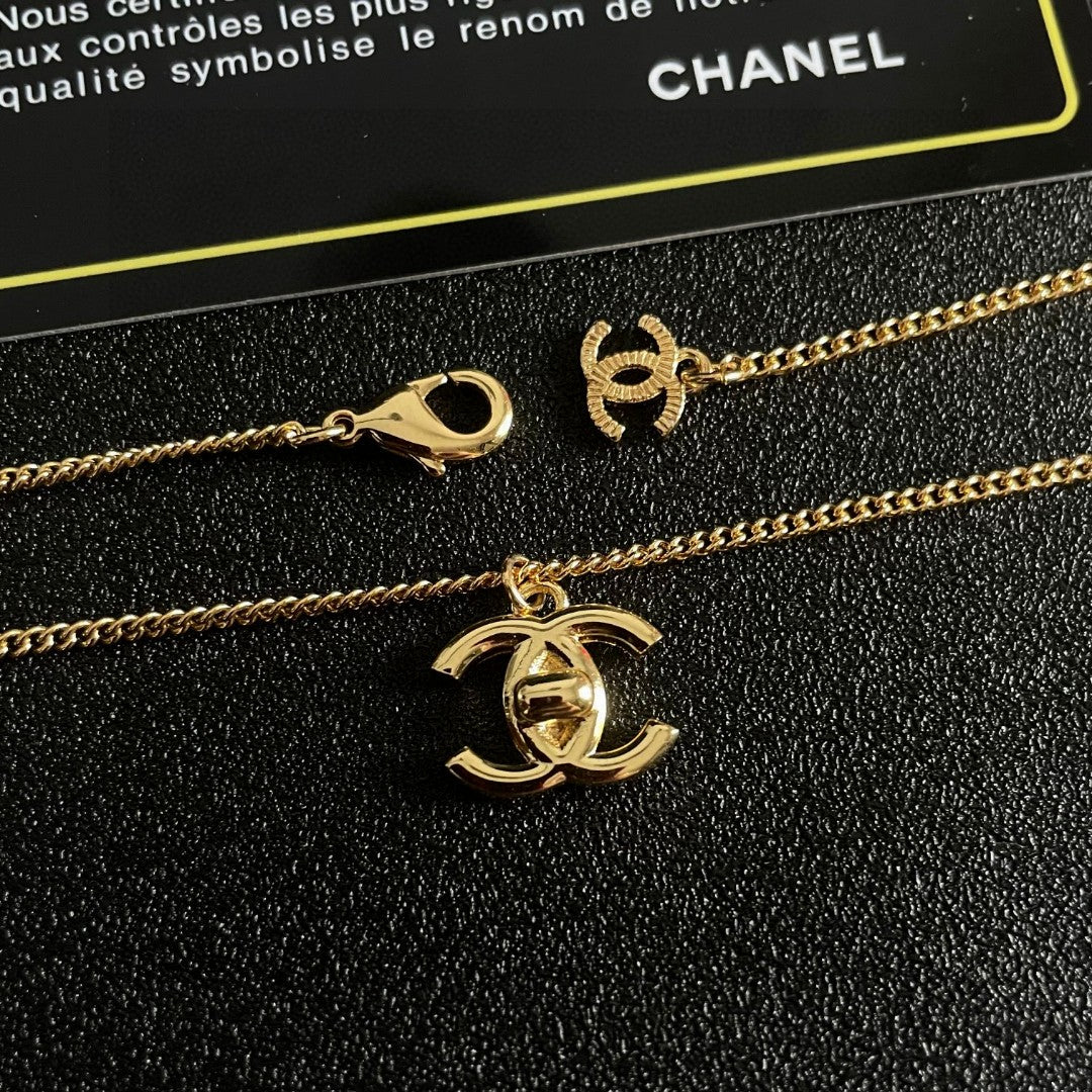 Double-C Emblem Pendant Necklace in Polished Metal-Tone – Design 024 main product view
