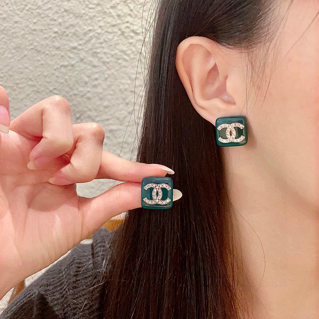 Double-C Emblem Crystal-Accent Stud Earrings – Design 024 main product view