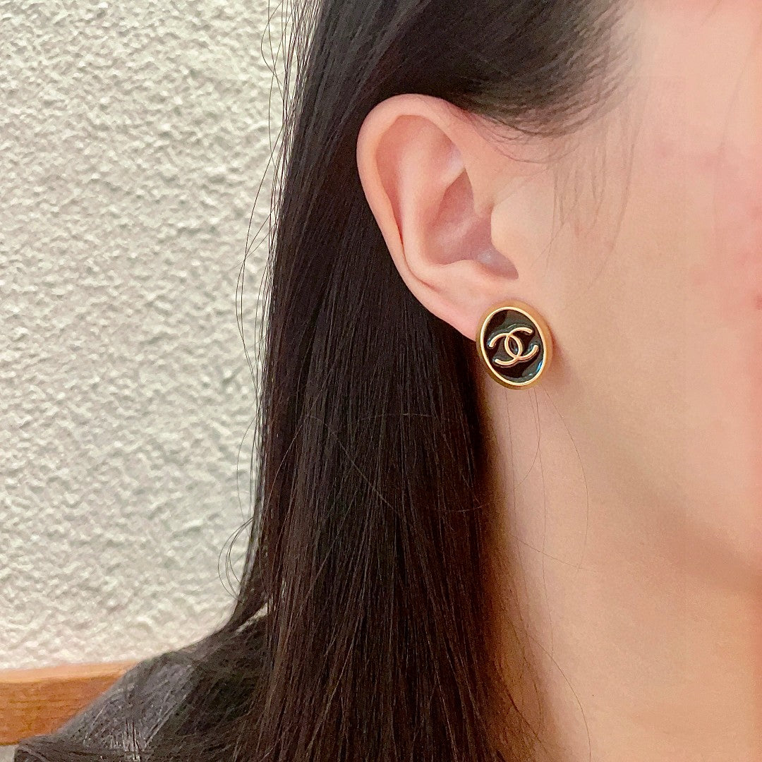 Round Stud Earrings in Polished Metal-Tone – Design 001 detail view